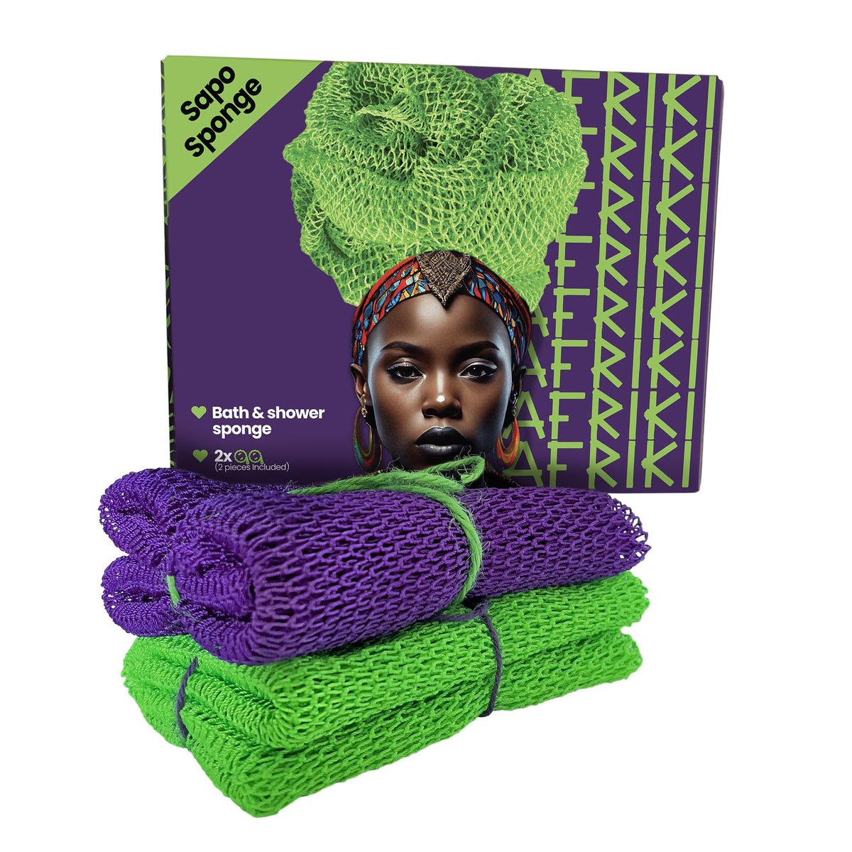 Afriki African Exfoliating Sponge Washcloth, 2 Pack, Authentic Nylon Back Scrubber, Dead Skin Remover