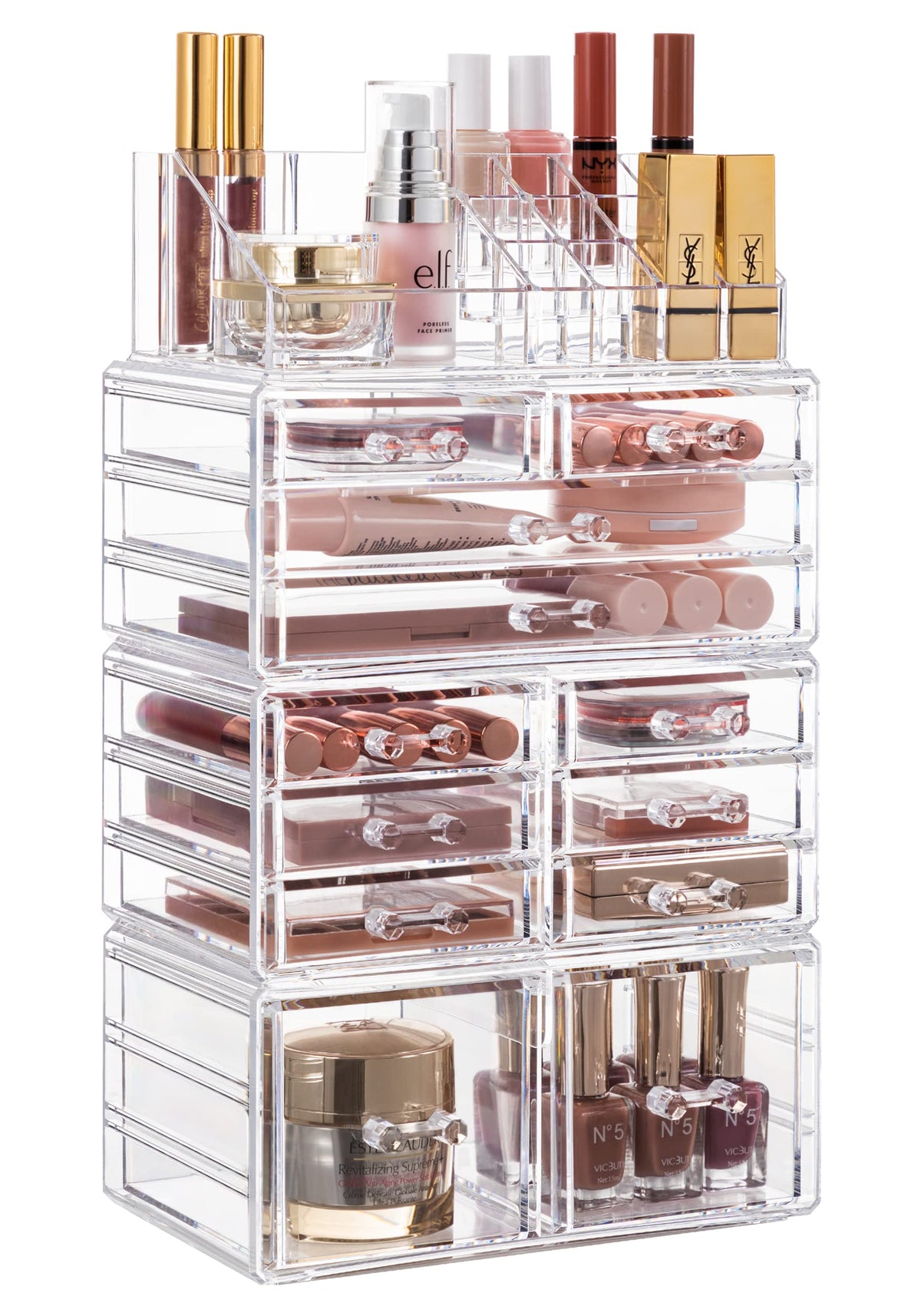 Hblife Acrylic Clear Makeup Organizer With 12 Drawers - Stackable Storage For Bathroom & Vanity