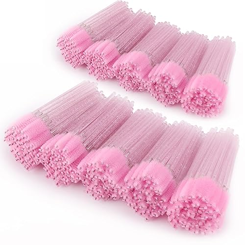 Tbestmax 1000 Pcs Pink Disposable Mascara Wands Eyelash Brush Spoolies for Extensions