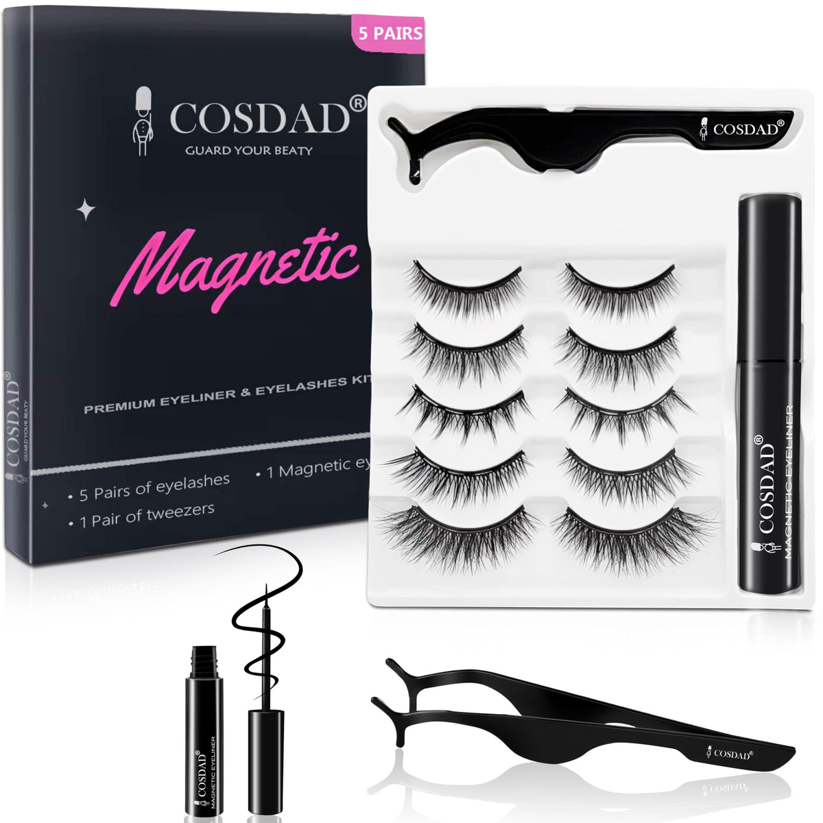 Cosdad Magnetic Eyelashes With Eyeliner Kit - Reusable 8D/3D Waterproof False Lashes