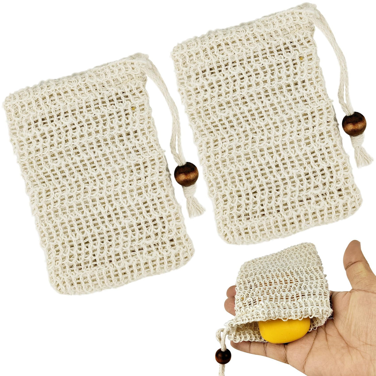 Gaadskcer 2 Pcs Natural Sisal Soap Saver Bags For Shower Foam & Exfoliating Soap