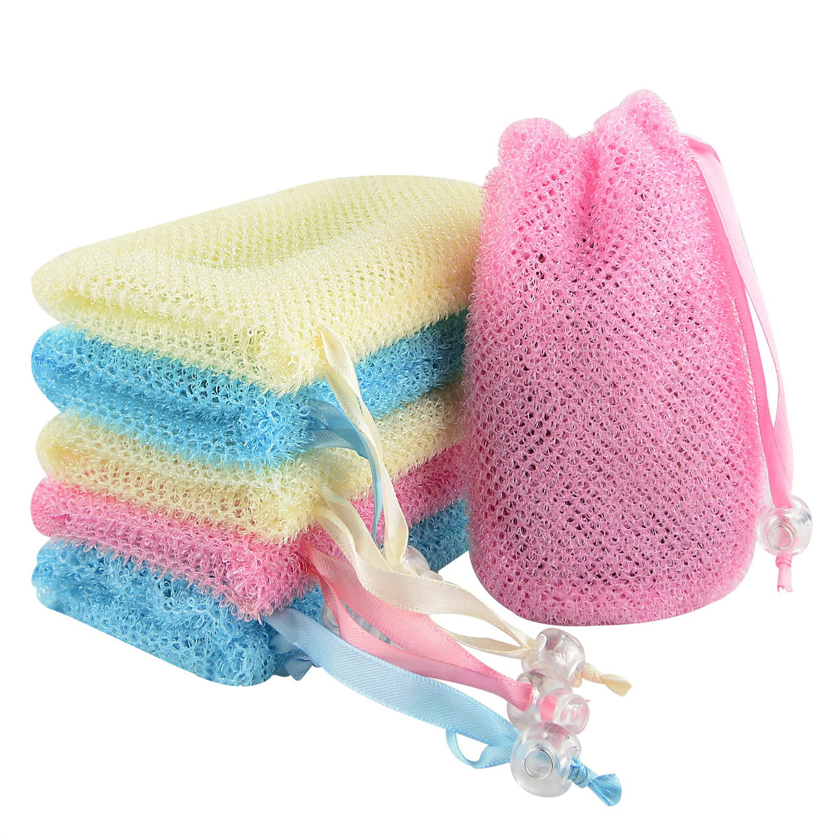 Linkidea 6 Pack Exfoliating Mesh Soap Bags, Nylon Pouches With Drawstring For Bath & Shower