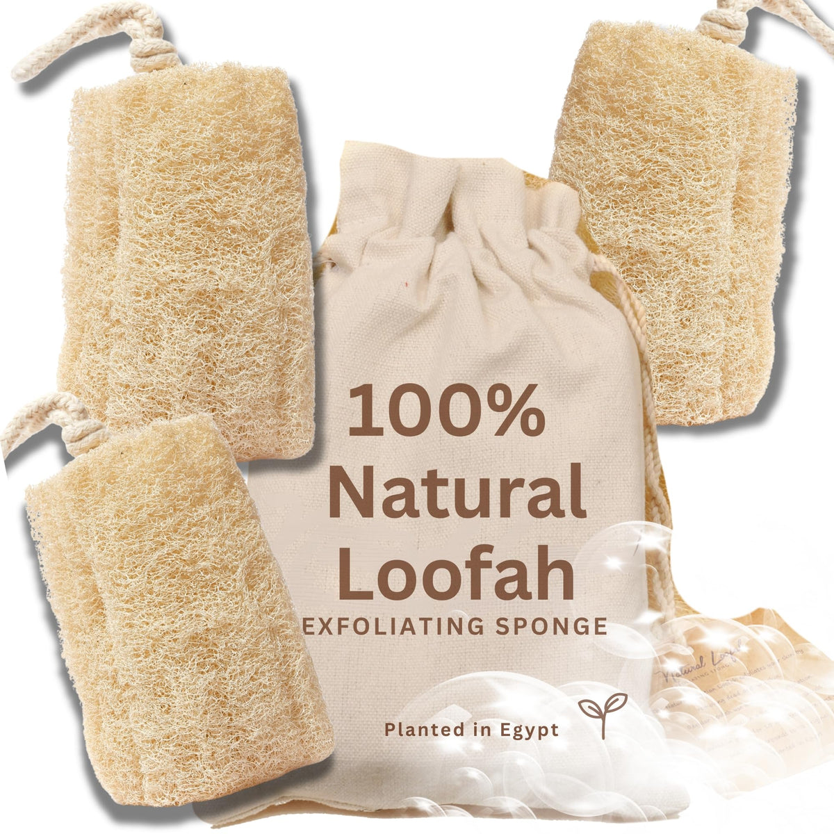 Crafts Of Egypt All Natural Loofah Sponge Pack Of 3 - Eco-Friendly Exfoliating Bath Scrubber