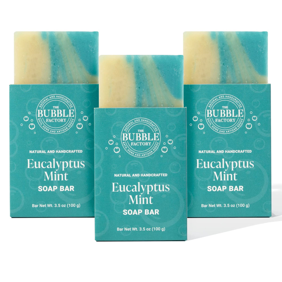 The Bubble Factory Eucalyptus Mint Handmade Soap - Vegan, All Natural, 3 Bars, 3.5 Oz