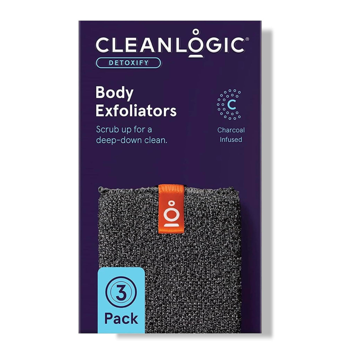 Cleanlogic Charcoal Exfoliating Body Scrubber, 3 Count Reusable Tool For Smooth Skin