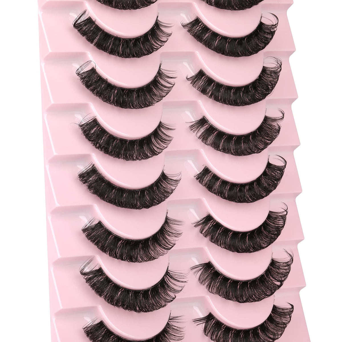 Newcally D Curl Mink False Eyelashes - 10 Pairs Fluffy Wispy Cat Eye Lashes, Black