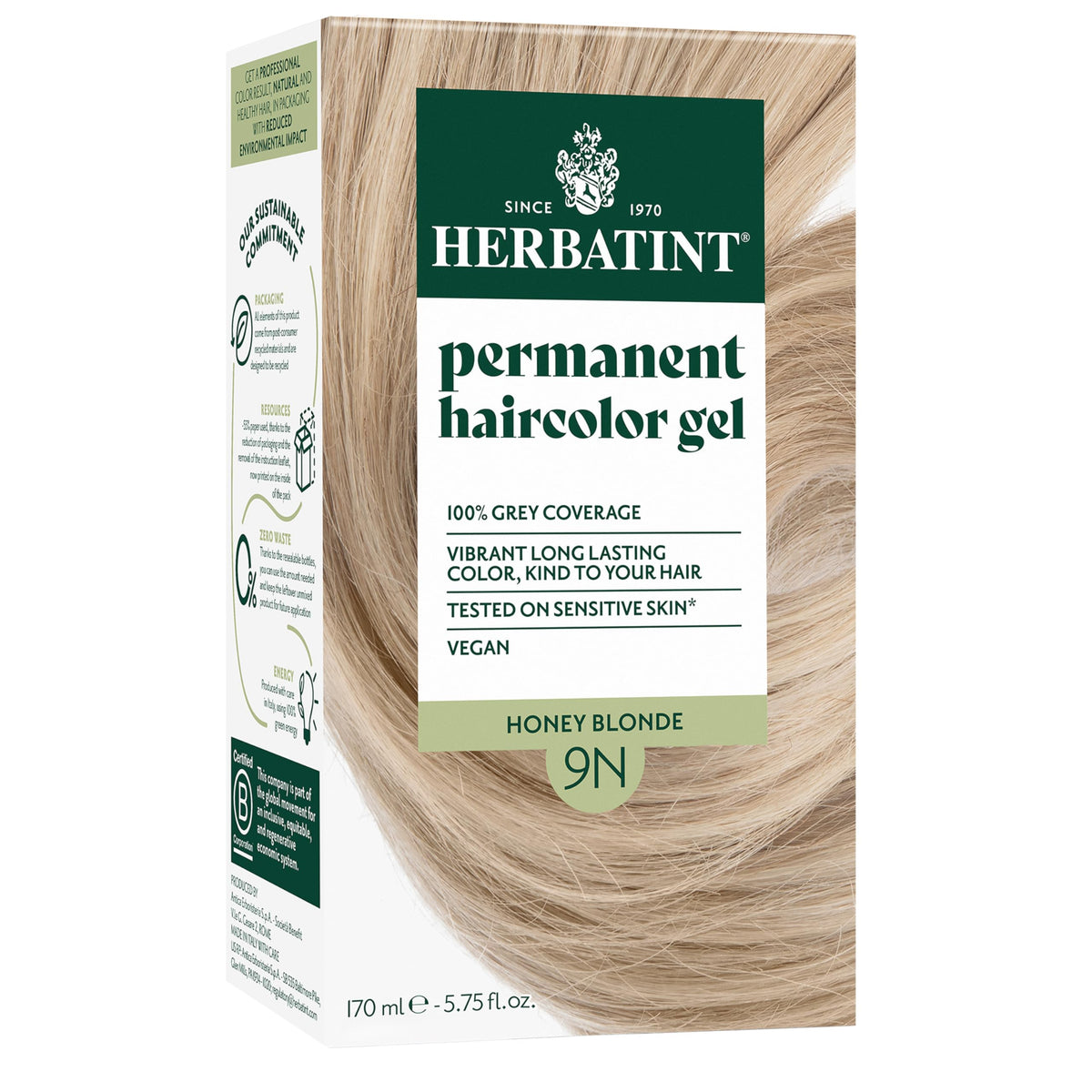 Herbatint 9N Honey Blonde Hair Dye - Ammonia-Free, Vegan, 100% Gray Coverage, 5.75