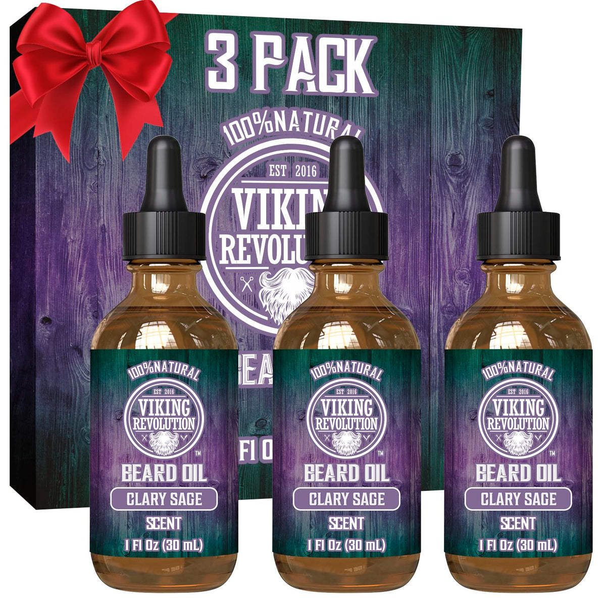 Viking Revolution Beard Oil 3 Pack - Natural Argan, Jojoba & Clary Sage For Softening & Conditioning