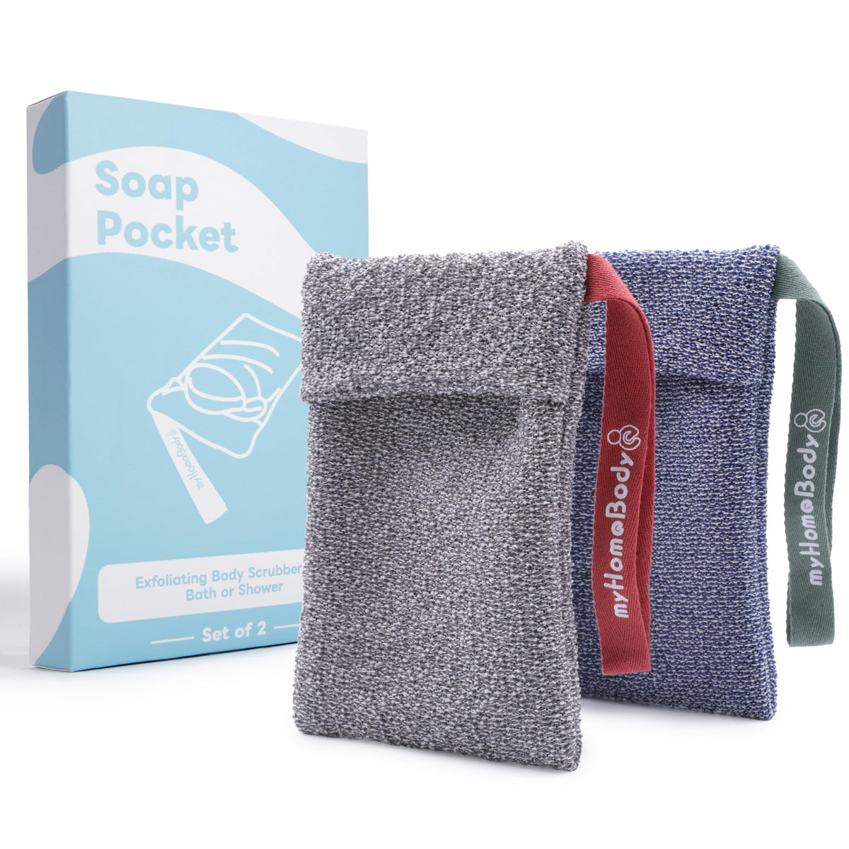 Myhomebody Soap Pocket Exfoliating Scrubber, Soap Saver Bag, 2 Pack - Dark Blue & Gray