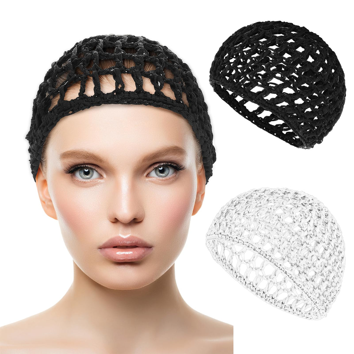 Wllhyf 2 Pcs Net Shower Cap For Curly Hair - Stretchy Bathing Bonnet In Black/White