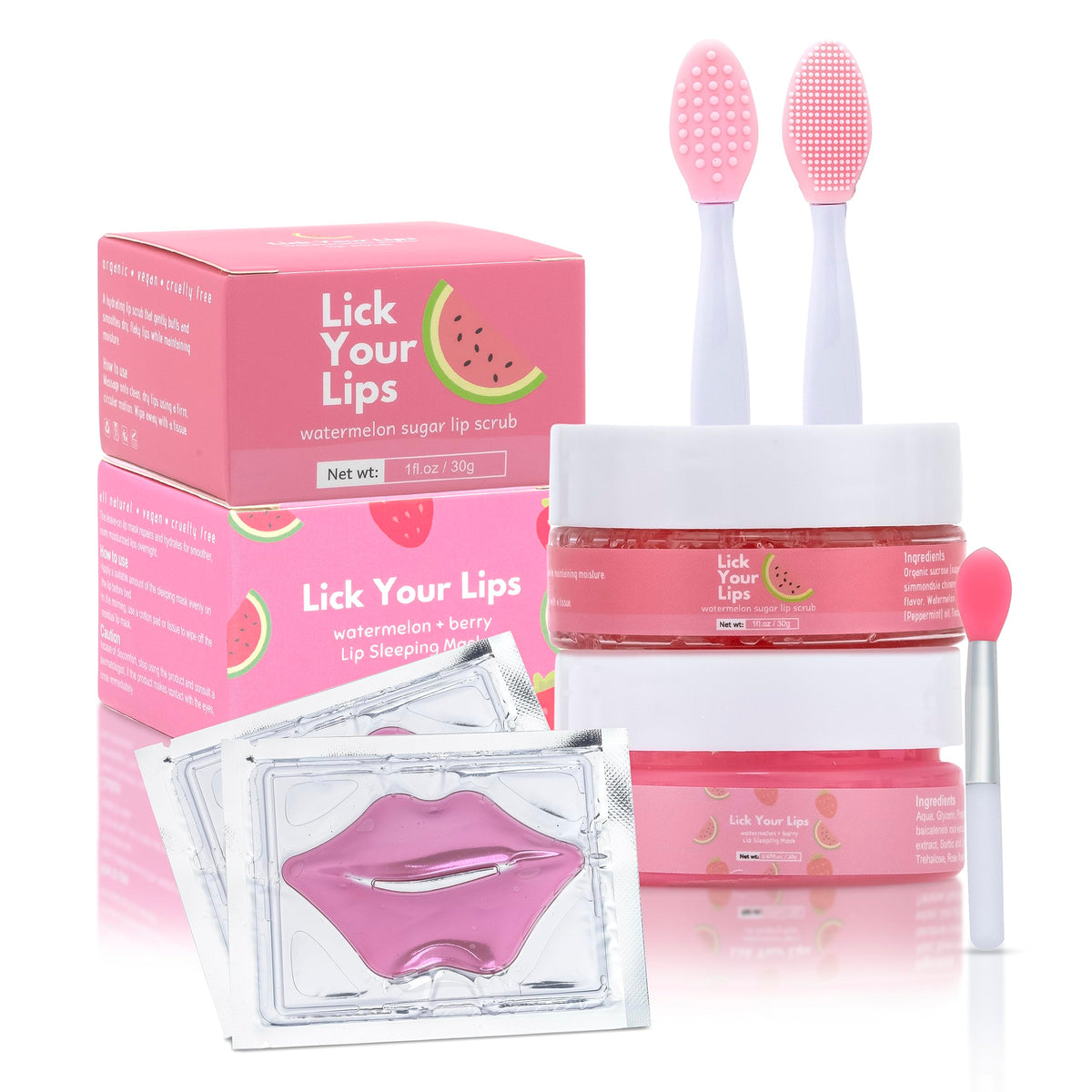 Lick Your Lips Watermelon Lip Scrub & Sleeping Mask Duo For Soft, Nourished Lips, 0.67 Fl Oz