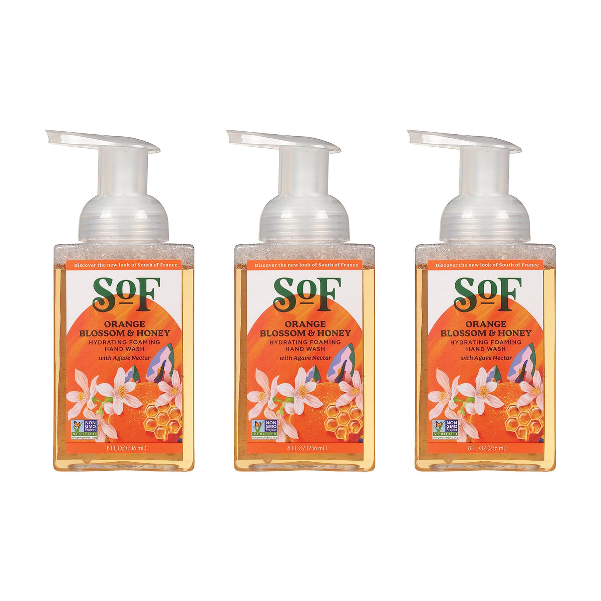 Orange Blossom & Honey Hand Wash By South Of France | 8 Oz Pump Bottle | Pack Of 3