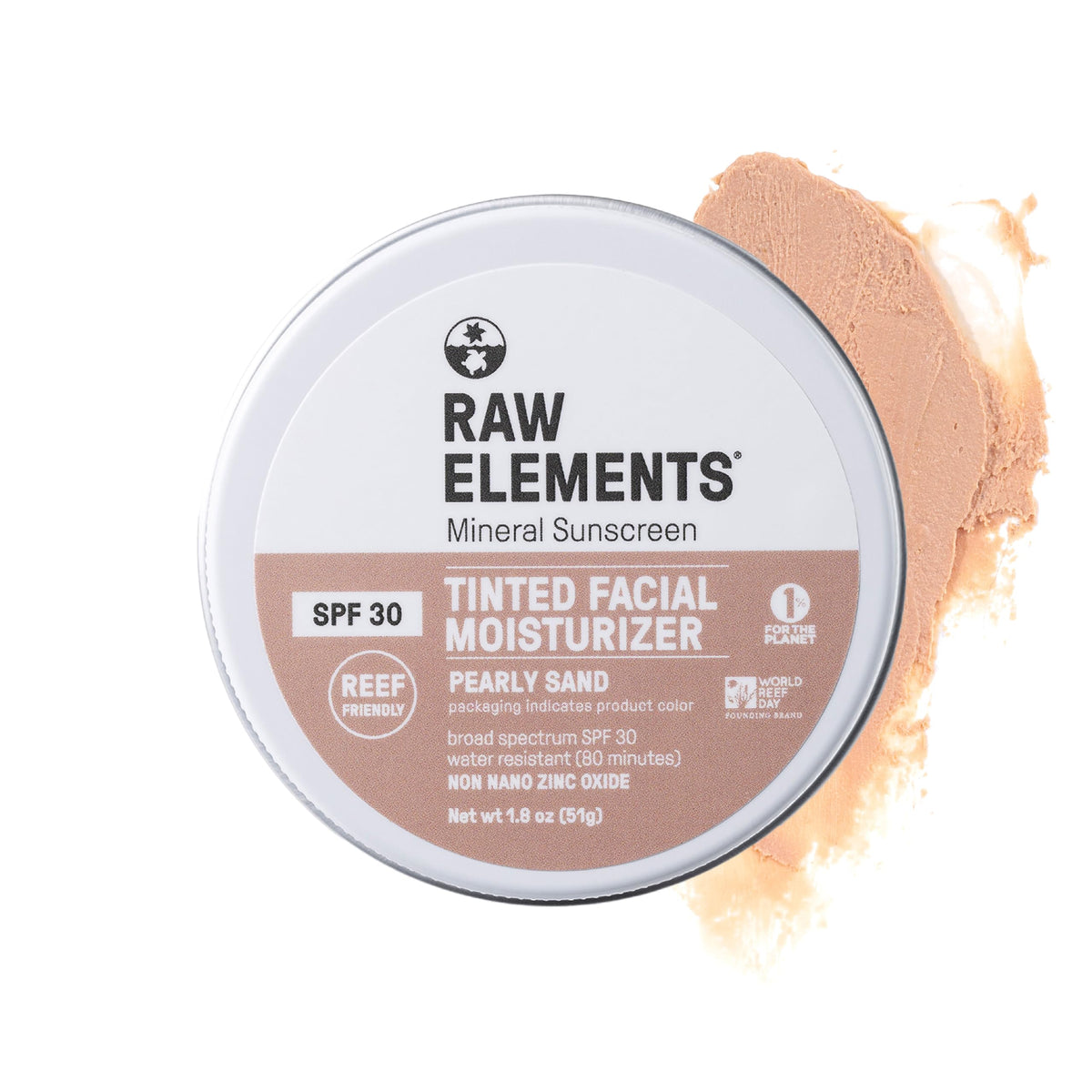 Raw Elements Spf 30 Ultra-Moisturizing Tinted Face Cream, Non-Toxic, Pearly Sand, 1.8