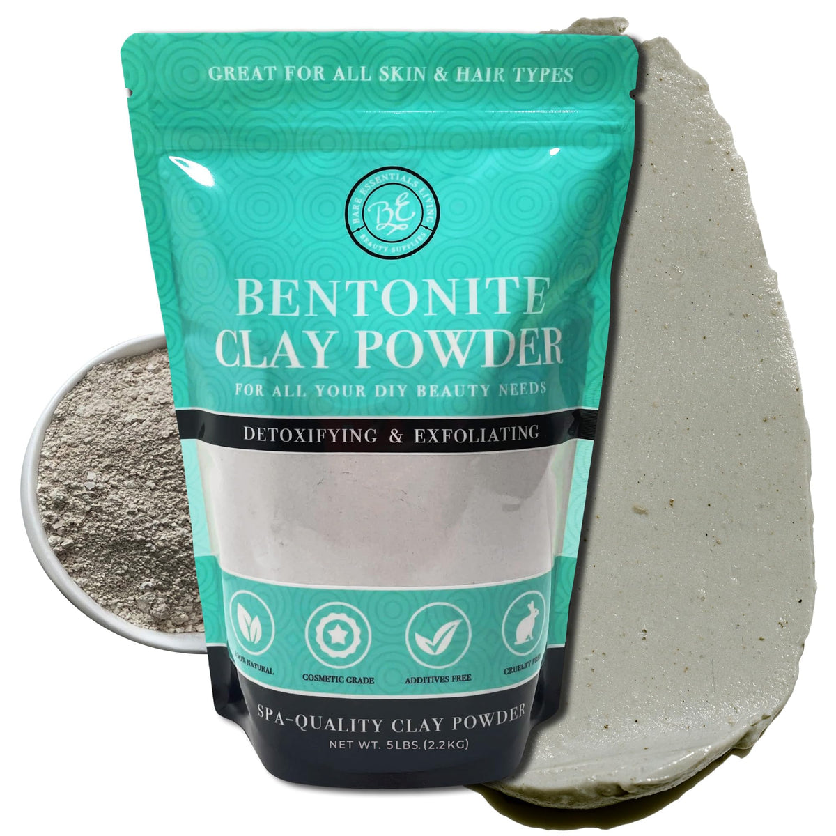 Bare Essentials Living Bentonite Clay Powder 5Lbs - Detox Face Mask & Bath, Made In Usa