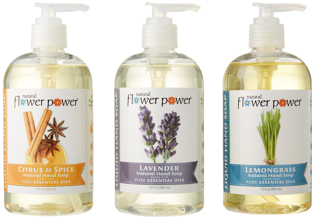 Natural Flower Power Moisturizing Hand Soap - Citrus & Spice, Lavender & Lemongrass, 12 Fl Oz (3 Pack)