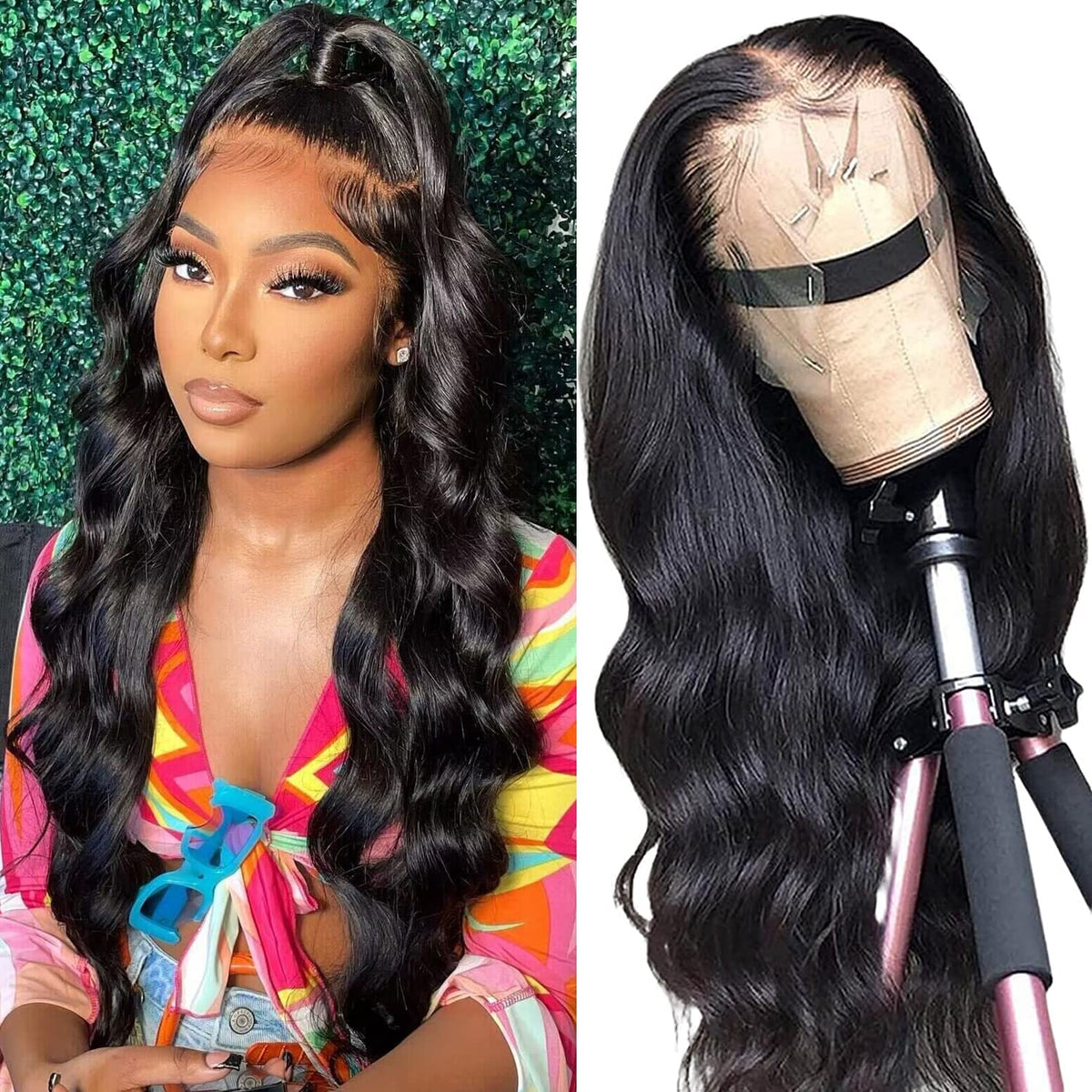 Novolook 22&quot; Body Wave Lace Front Wig - Natural Black, Pre Plucked, 180 Density Human Hair