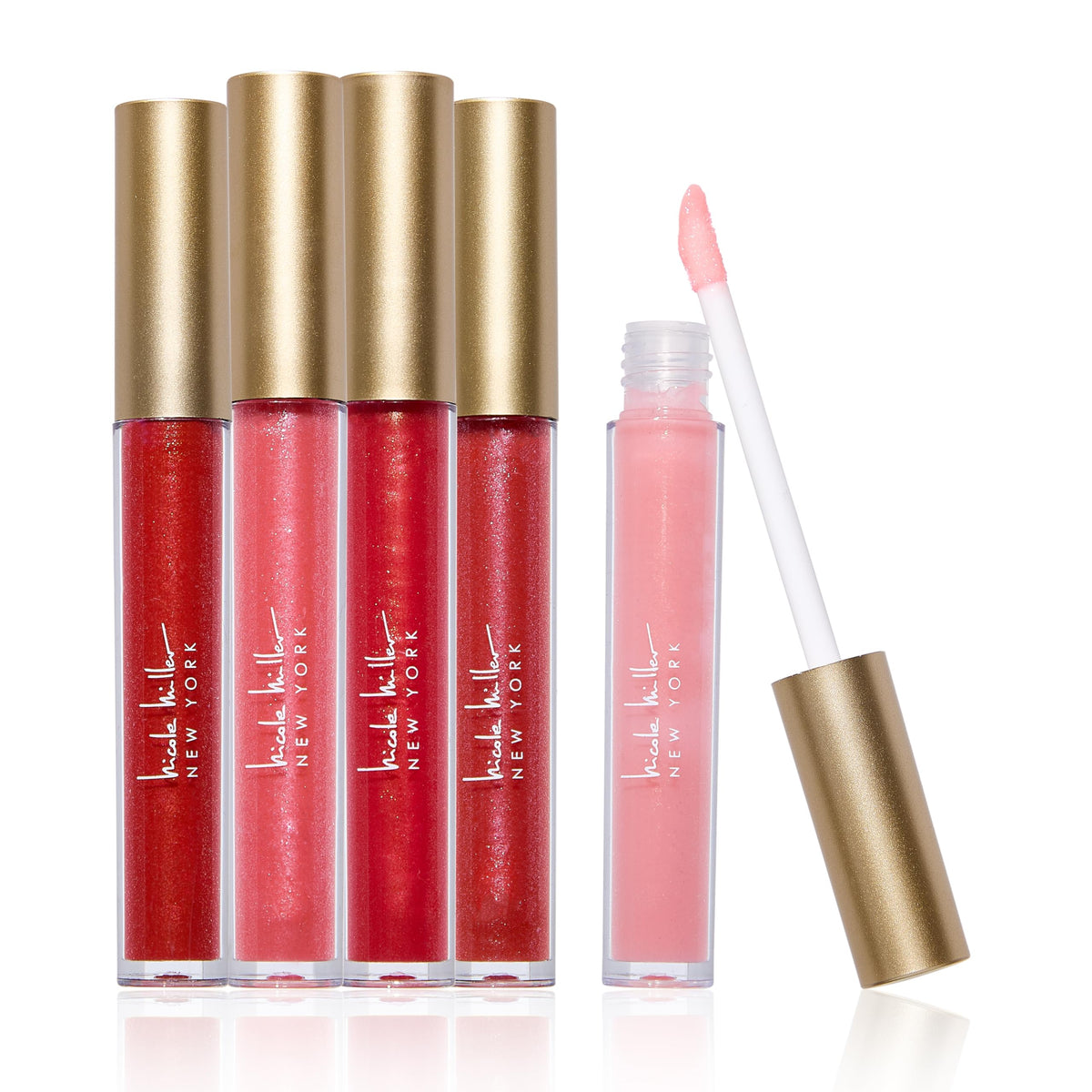 Nicole Miller Lip Gloss Set - Long Lasting Shimmery Color, 5 Count, Red Glitz For Women And Girls