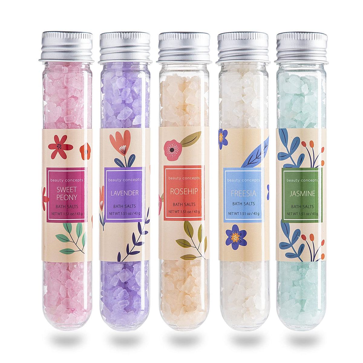 B.C. Beauty Concepts Aromatherapy Bath Salts Set - Epsom, Vanilla Almond, Lavender & More, 0.2Oz