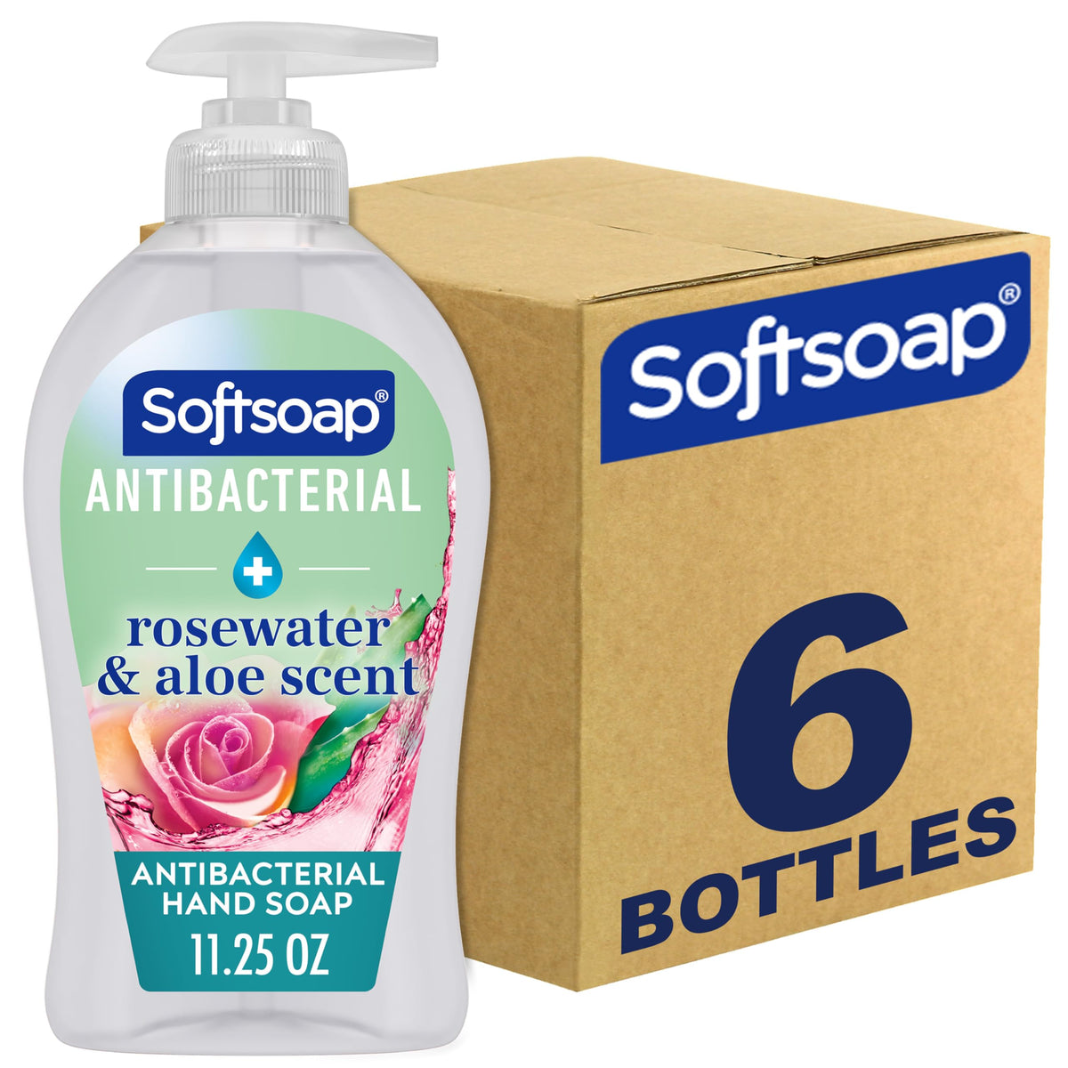 Softsoap Antibacterial Liquid Hand Soap, Sensitive Rosewater & Aloe, 11.25 Fl Oz, Pack Of 6