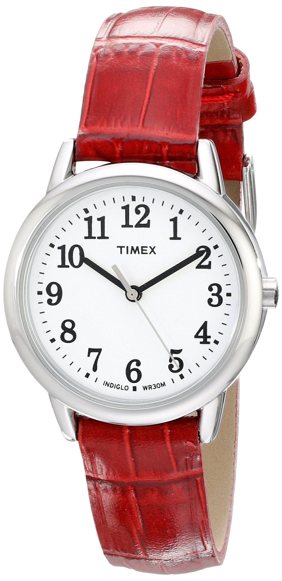 Timex Easy Reader Women'S Watch, Red Croco Leather Strap, 30Mm Round, Silver-Tone