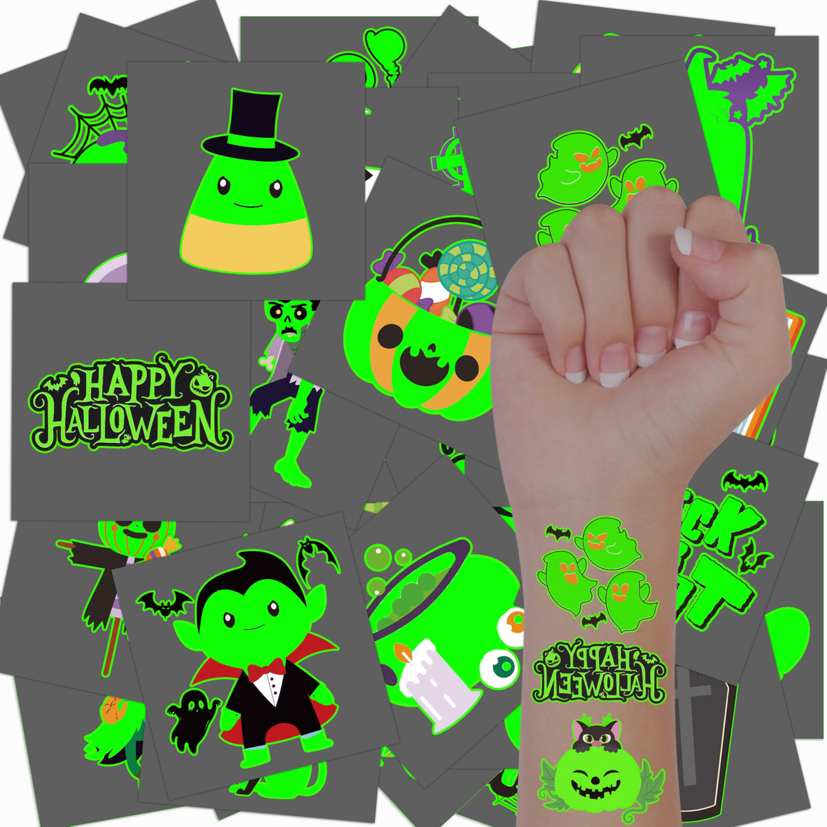 3Sscha 144Pcs Halloween Glow In Dark Tattoos For Kids, Waterproof Stickers, Party Favor Supplies