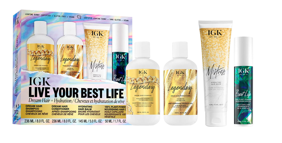 Igk Live Your Best Life Kit - 20.7 Oz Clear Hair Care Set For Healthy Hair