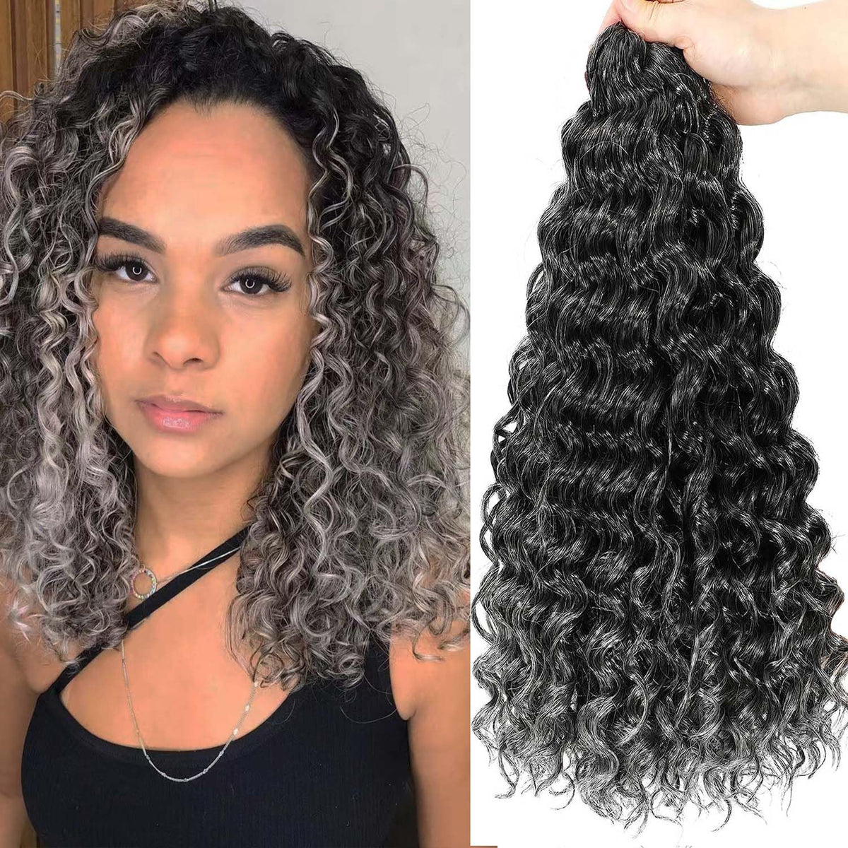 Elaogi Gogo Curl Crochet Hair 8 Inch 6 Packs Water Wave Braiding Hair 1B/Grey