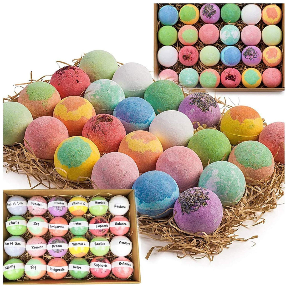 Nurture Me Organics Bulk Bath Bombs Gift Set - 24 Moisturizing Bath Bombs For Women & Teens