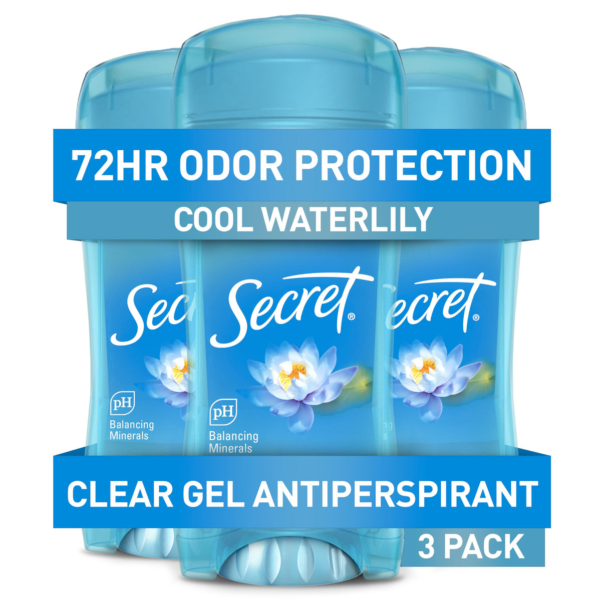 Secret Fresh Antiperspirant Deodorant For Women, 72Hr Odor Protection, Waterlily Scent, 3-Pack