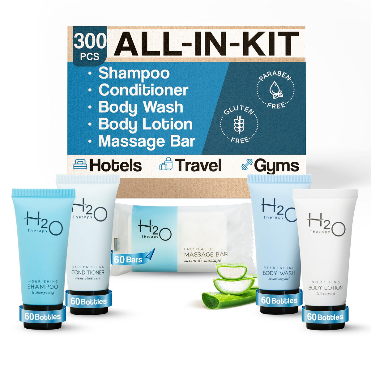 Terra Pure H2O Therapy Hotel Soaps & Toiletries Bulk Set | 300 Travel Size Amenities