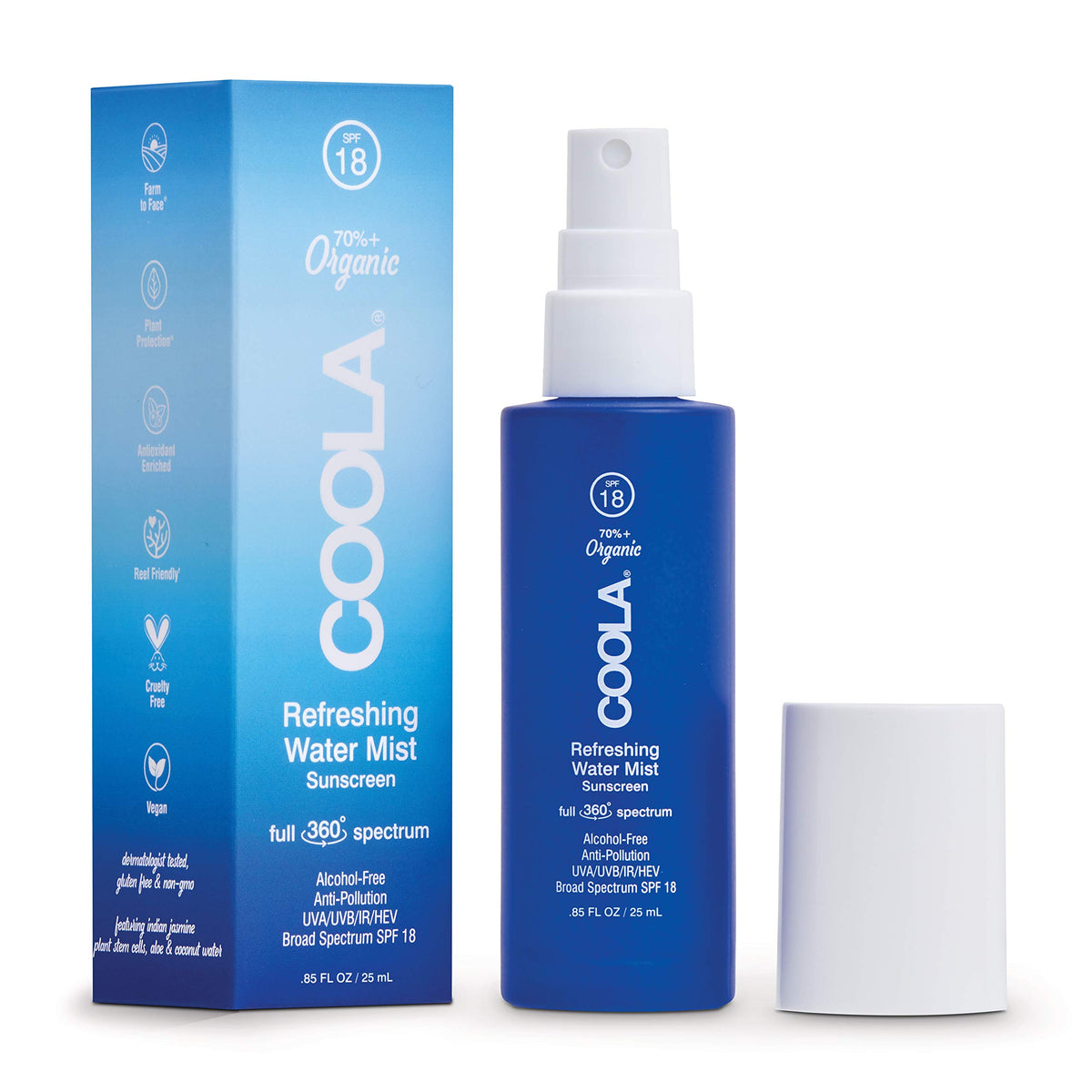 Coola Organic Water Mist Face Moisturizer Spf 18 - 0.85 Fl Oz, Dermatologist Tested Sunscreen