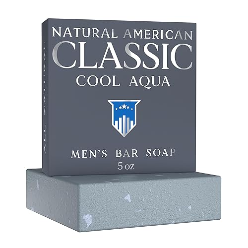 NATURAL AMERICAN Men’s Bar Soap - COOL AQUA Cologne Scent, 100% Natural, 5 oz