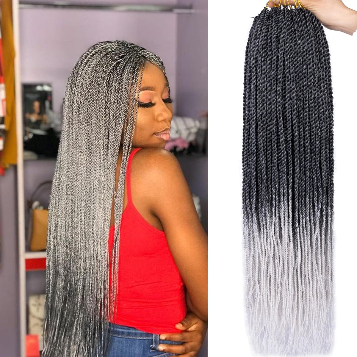 Zrq Senegalese Twist Crochet Hair 20 Inch, 8 Packs, Tgrey - Hot Water Setting For Braiding