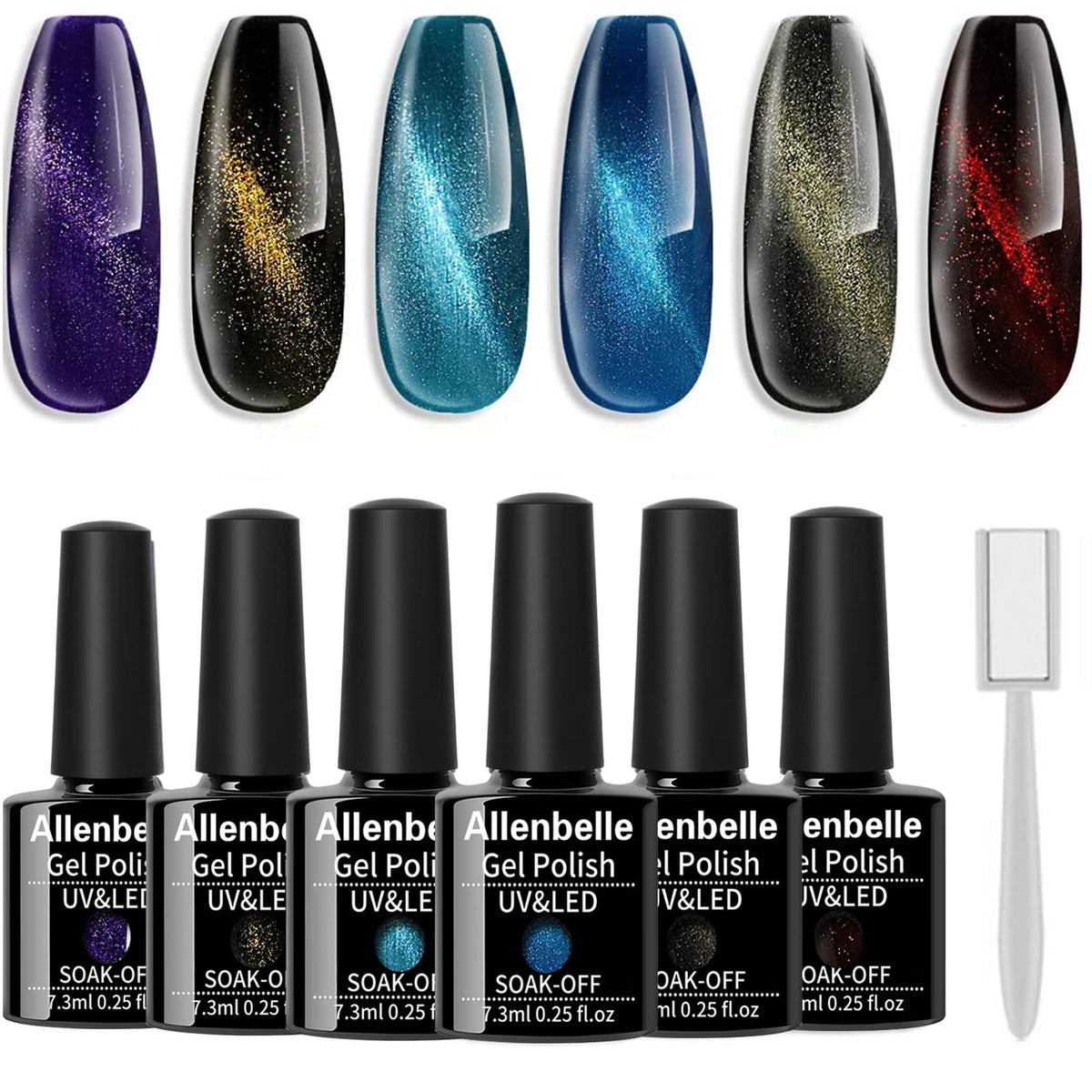 Allenbelle Cat Eye Magnetic Gel Nail Polish, Soak Off Uv, 7.3Ml, Color 6My-6551