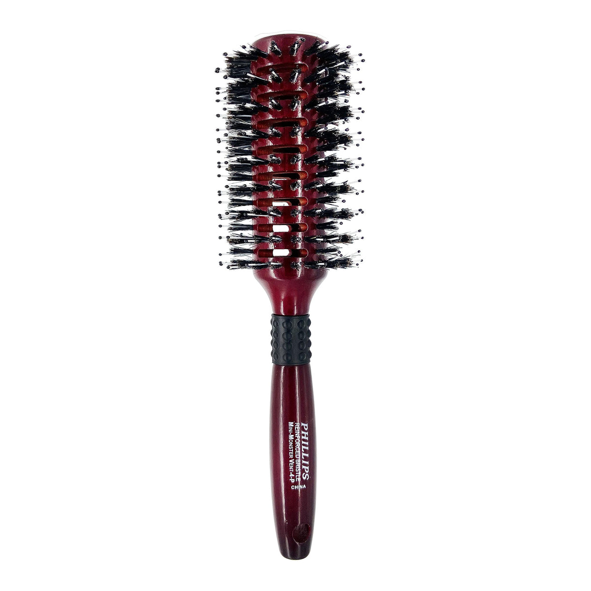 Phillips Brush Mini Monster Vent Brush - 2.75&quot; Nylon Boar Bristles, Beech Wood Handle, Red