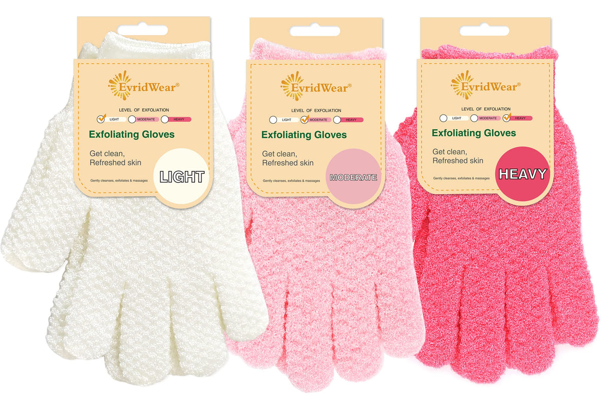 Evridwear Exfoliating Shower Gloves - 3 Pairs Nylon Body Scrubber For Smooth Skin