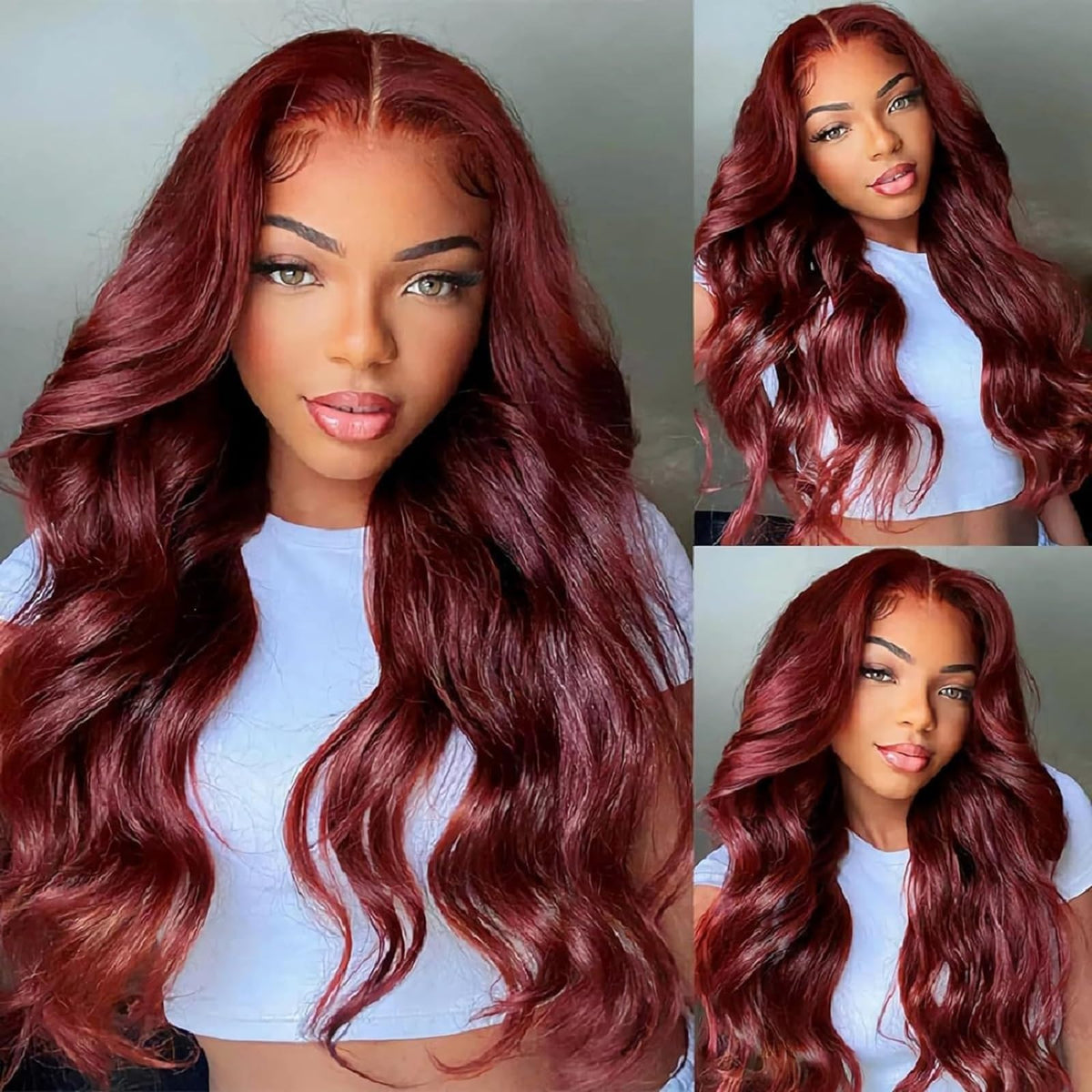 FASHION PLUS 26&quot; Reddish Brown Body Wave Lace Front Wig, 13x4 HD Human Hair, 180 Density