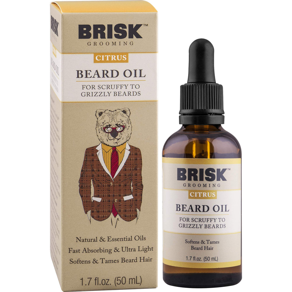 Brisk Beard Grooming Oil, Citrus Scent, 1.7 Fl Oz - Nourishing Beard Hair Care