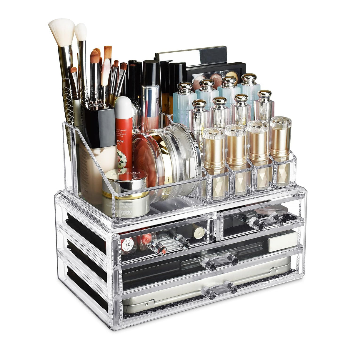 Ikee Design Acrylic Makeup Organizer With 4 Drawers & Lipstick Holders - Clear Vanity Storage