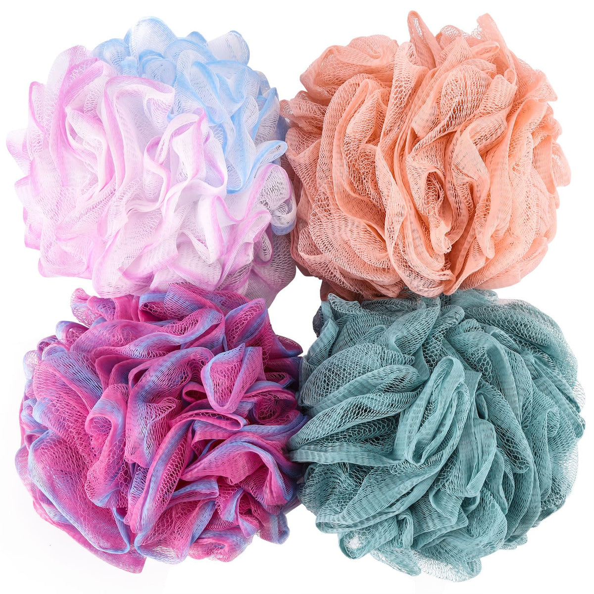 Btyms Exfoliating Loofah Sponge Set Of 4 - Pink, Cyan, Rose, Blueish Rose - Bath Scrubber