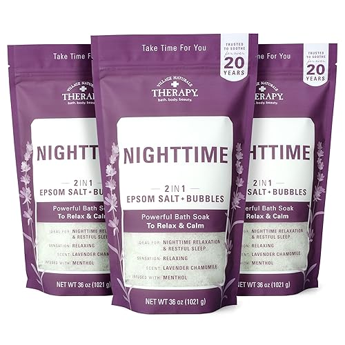 Village Naturals Therapy Nighttime Foaming Epsom Soak - 36 Oz, Pack Of 3, Purple