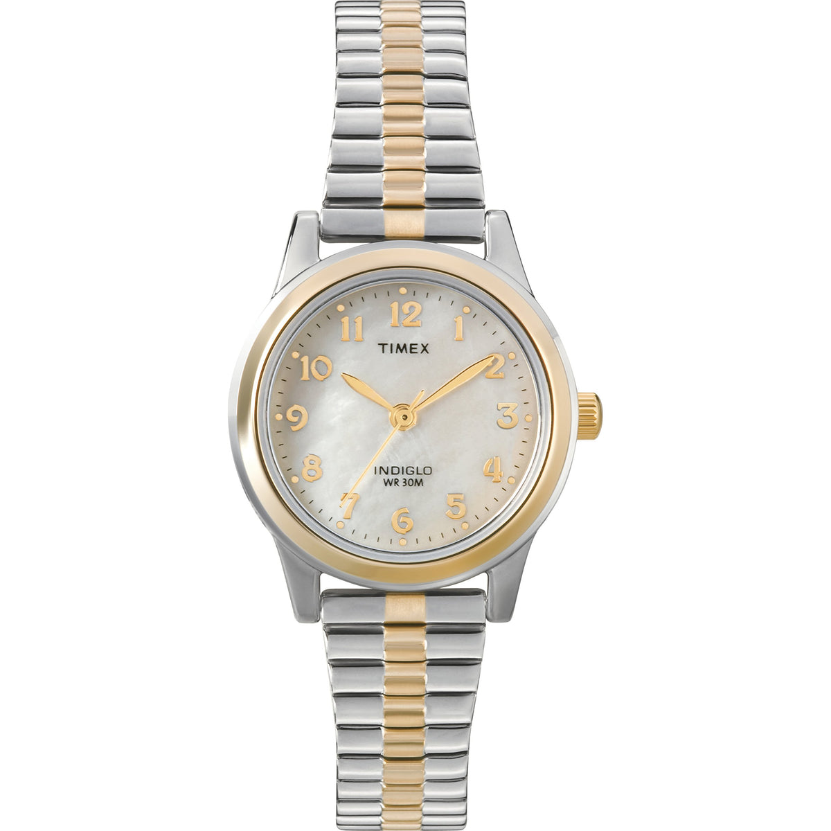 Timex Women'S Two-Tone Stainless Steel Expansion Band Watch, Mother Of Pearl Dial