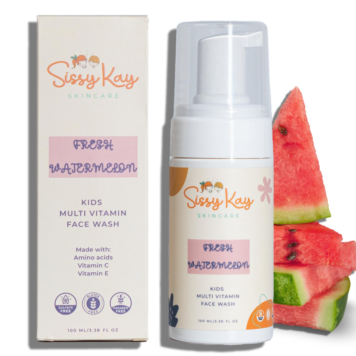 Sissy Kay Kids Foaming Face Wash - Gentle Tear-Free Cleanser With Vitamin C - Watermelon 100Ml