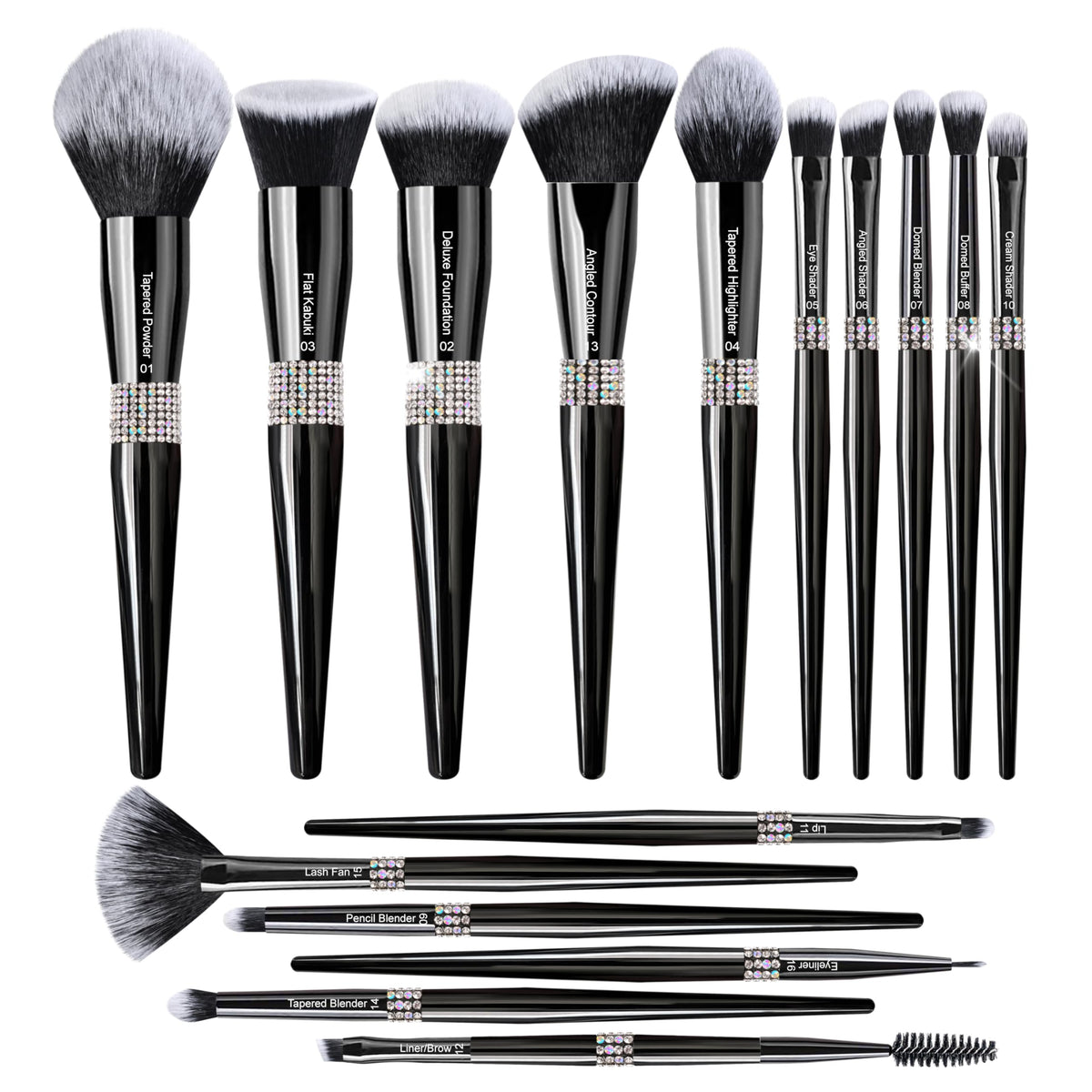 Bueart Design 16Pcs Premium Labeled Makeup Brushes Set For Foundation, Blush, Eyeshadow, Contour