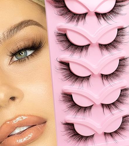 Veleasha Fluffy L Curl Cat Eye Lashes - 5 Pairs Wispy Faux Mink for Doll Eye Makeup