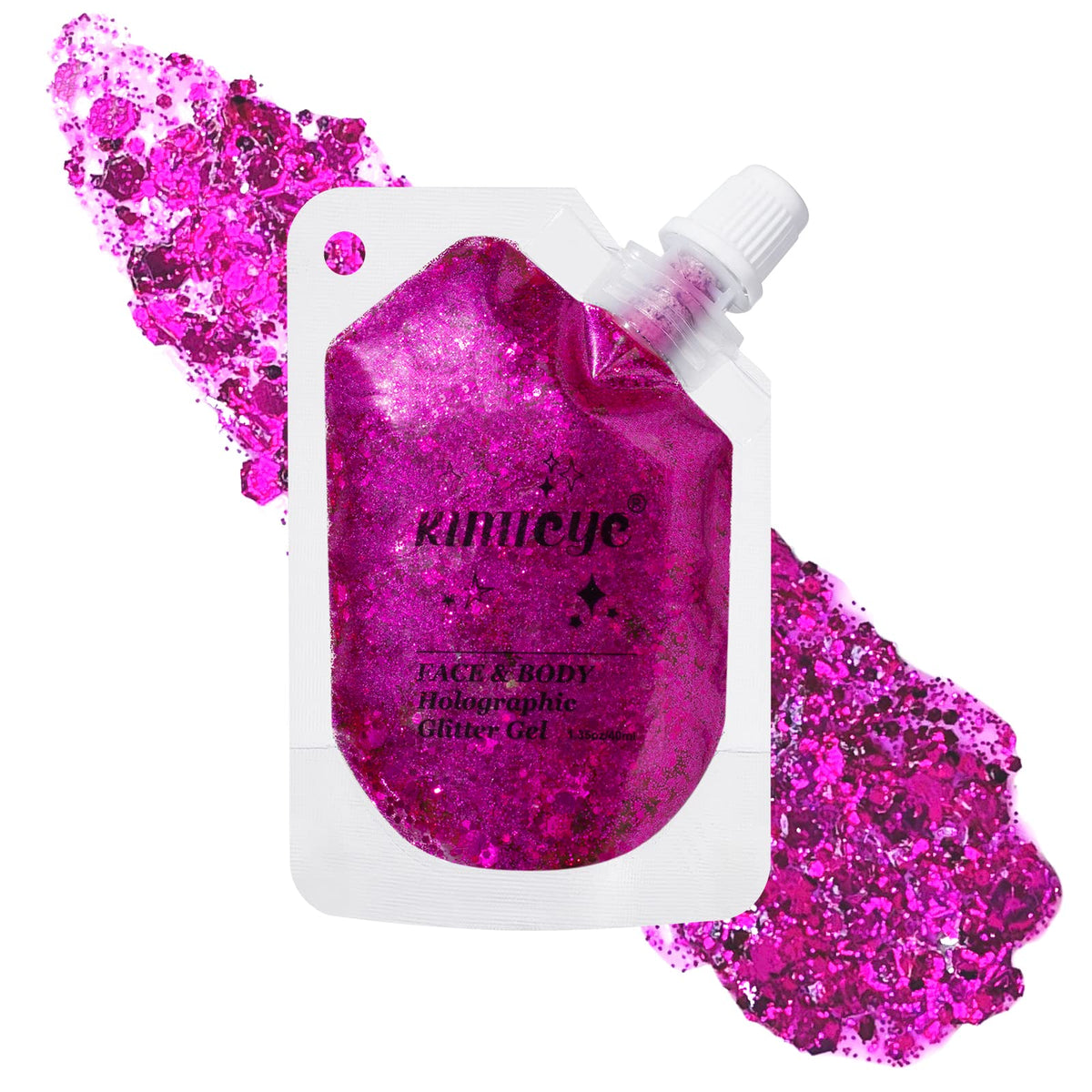 Kimieye Holographic Face Glitter Gel - Waterproof Rose Red #7 Body Shimmer For Rave & Festival