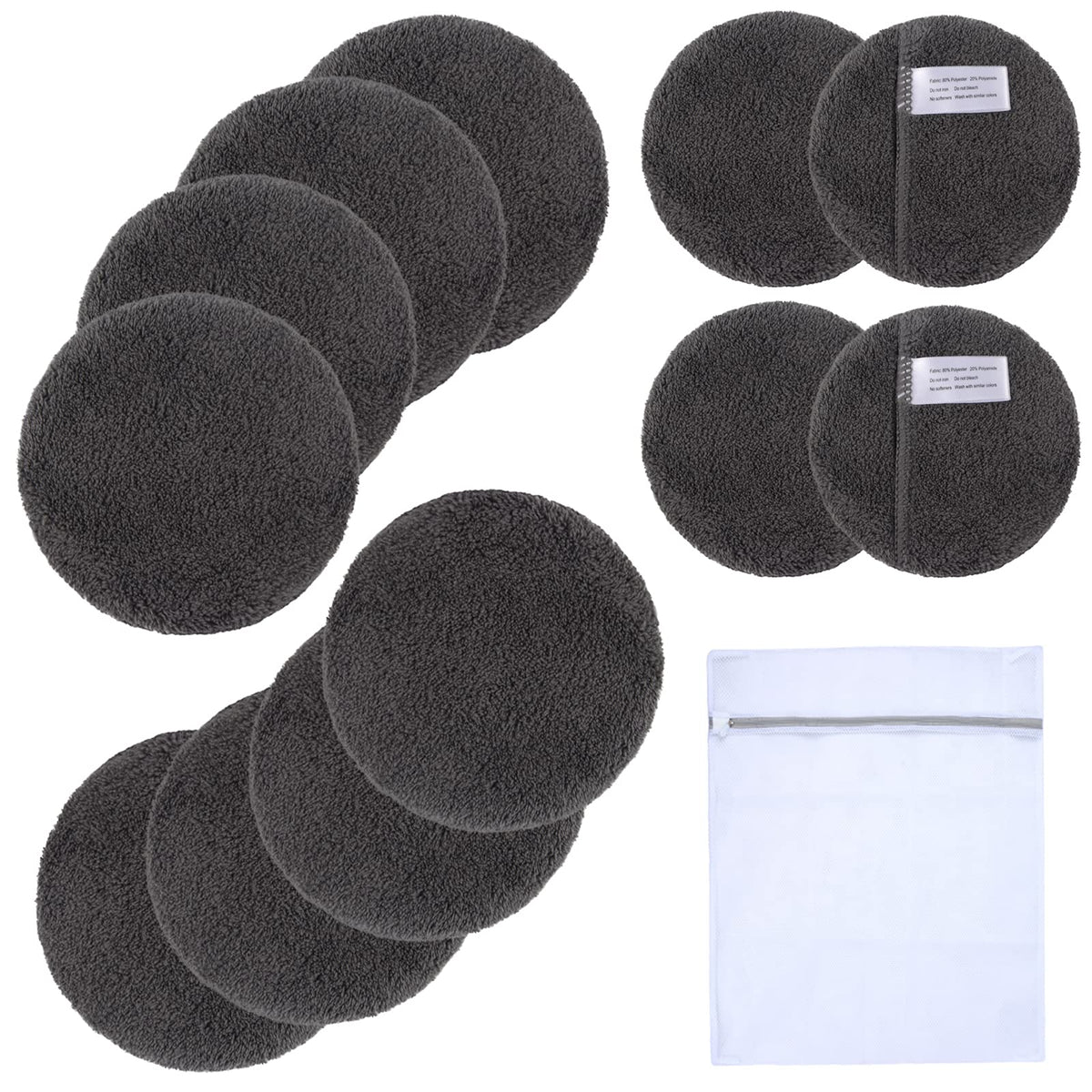 Kinhwa 12 Pack Reusable Microfiber Makeup Remover Pads - Dark Gray, Washable With Laundry Bag