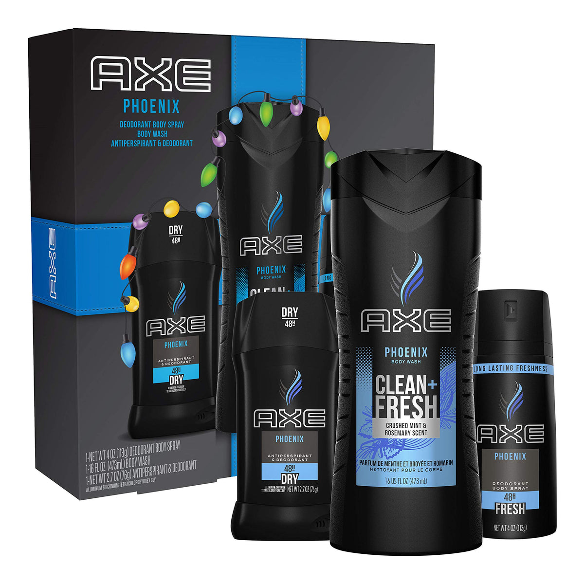 Axe Phoenix Holiday Gift Set - Body Spray, Antiperspirant & Deodorant Stick, Body Wash - 3 Piece Set