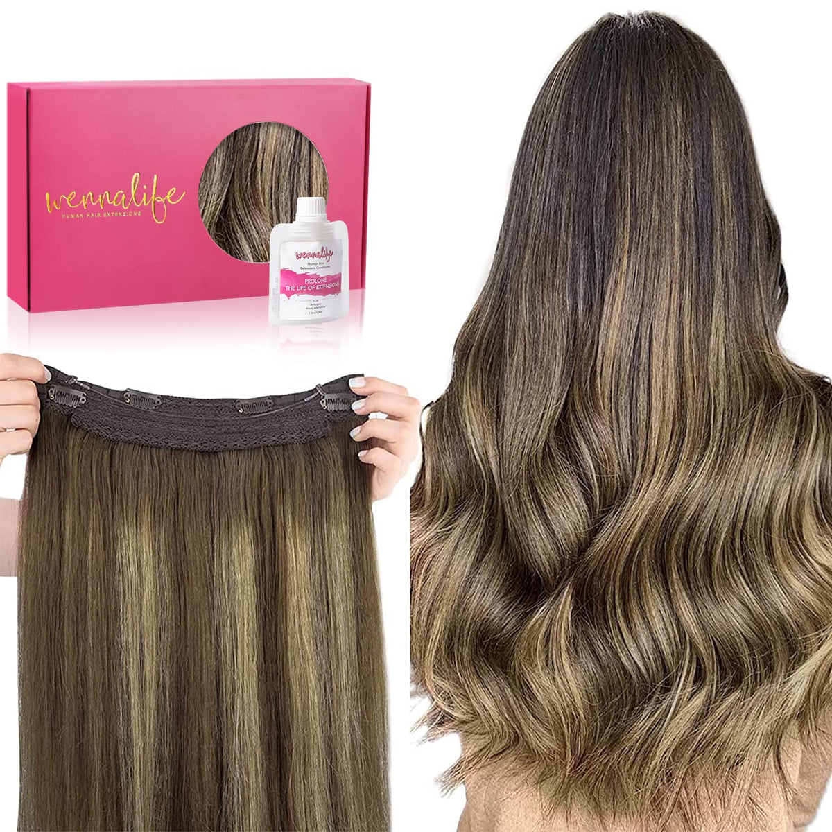 WENNALIFE 14&quot; 75g Balayage Chocolate Brown to Caramel Blonde Wire Hair Extensions - Real Human Hair