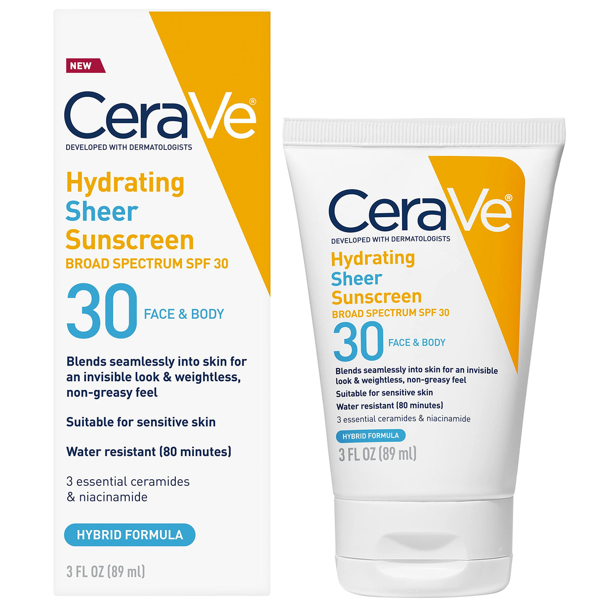 Cerave Hydrating Sheer Sunscreen Spf 30, Mineral & Chemical, 3 Fl Oz, Paraben & Fragrance Free